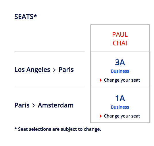 Air France Seat Times